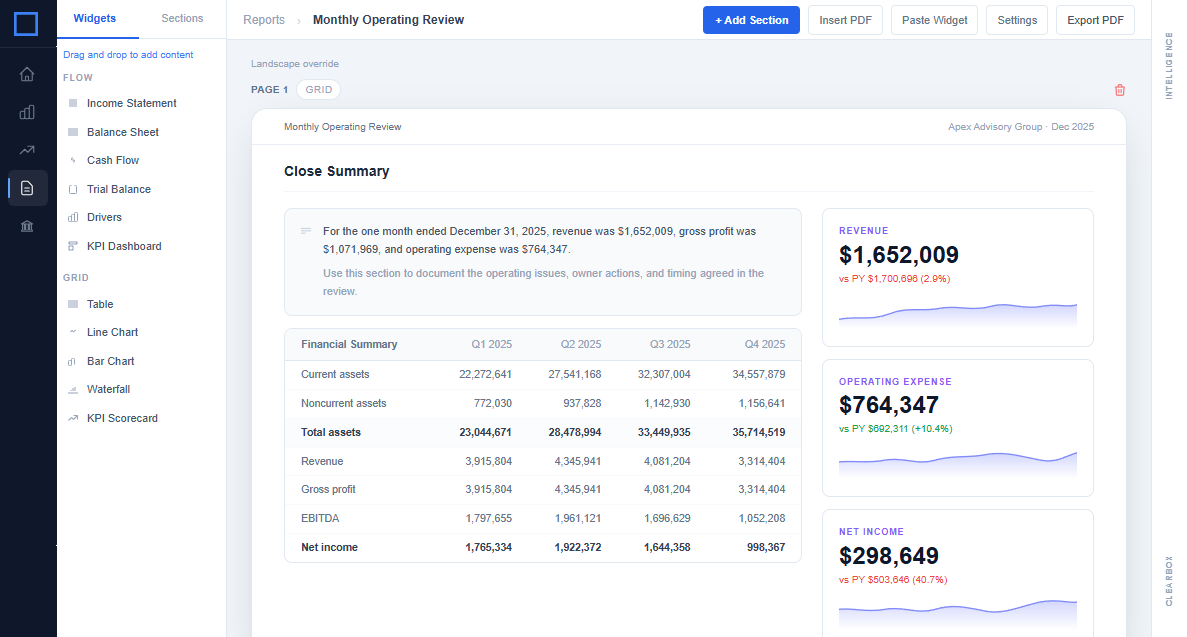 ClearBox FPA report builder